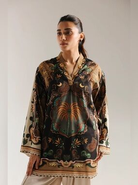 ETHNC Printed Tropical Palm Tree Kurti Tunic Medium